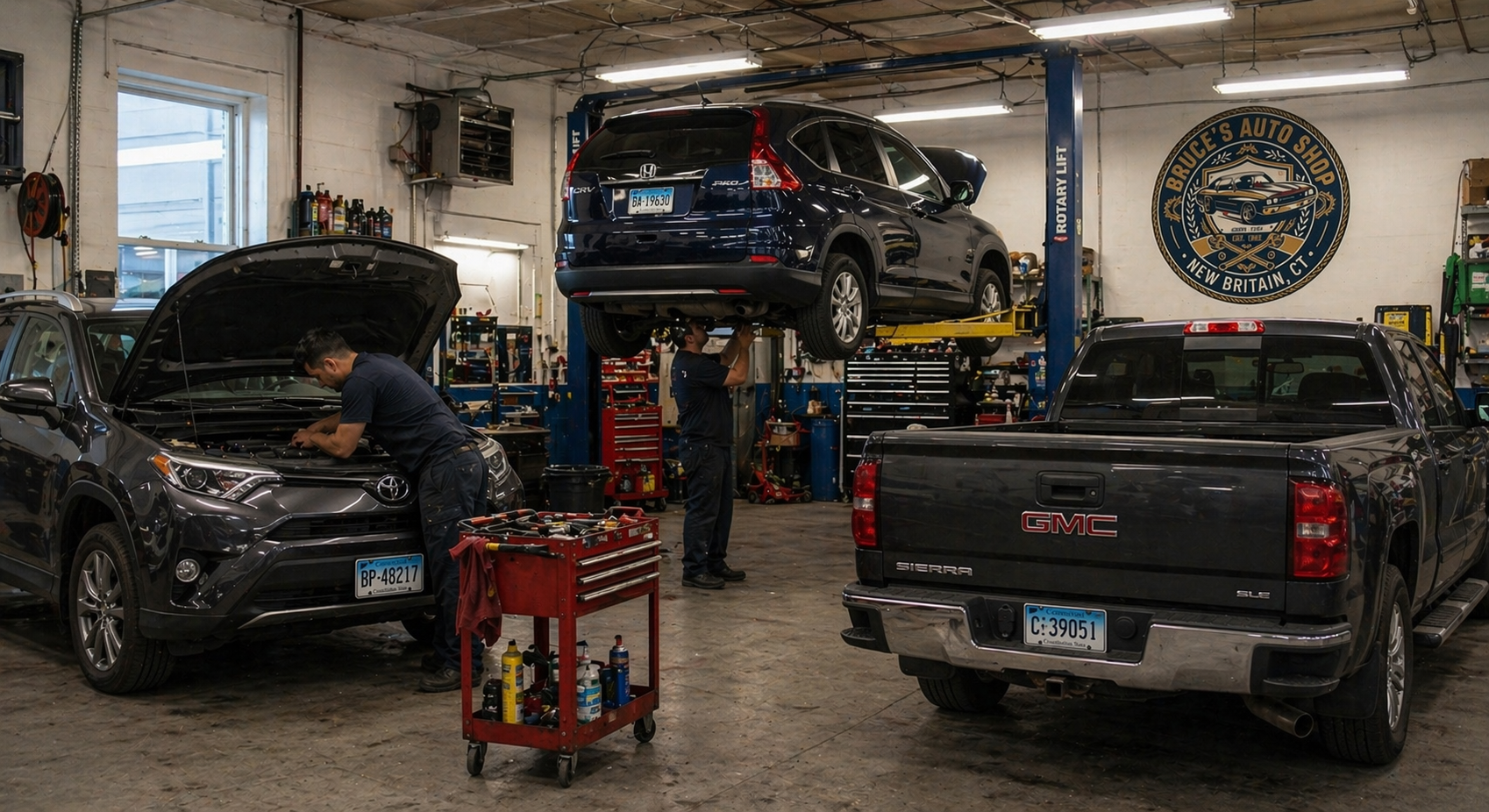 Inside Bruce's Auto Shop — the team at work
